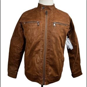 Bleu Grandeur Men’s Brown Faux-Leather Bomber Jacket